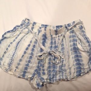 white and blue tie dye flowy shorts